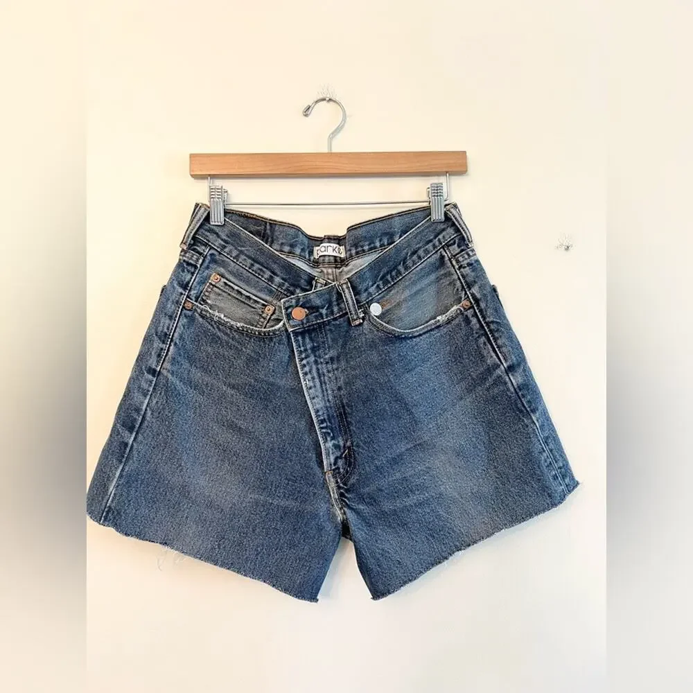 Parke Shortie Crossover Short in Denim Blue high rise baggy vintage long